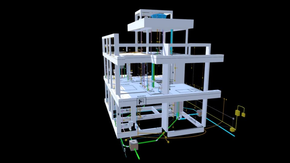 Modelo BIM de edifício com instalações complementares